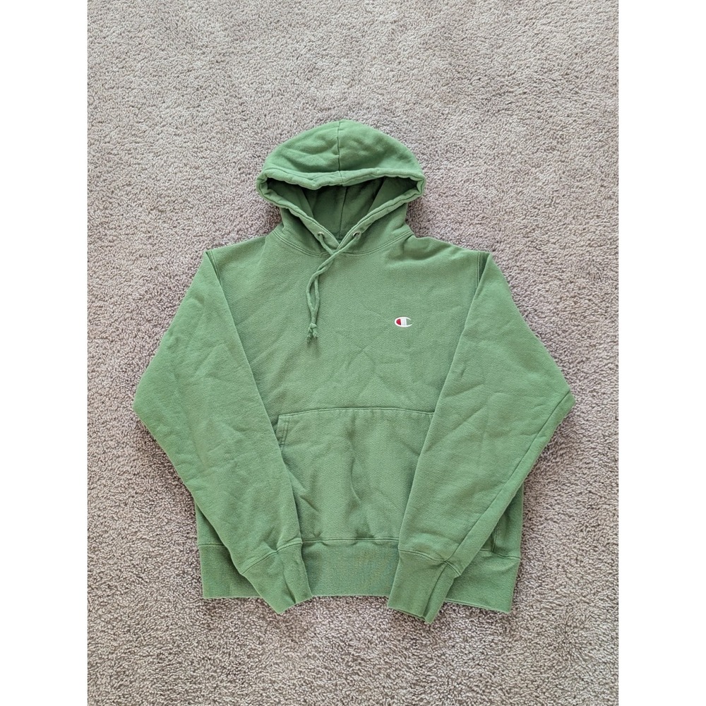 Champion Reverse Weave Hoodie Mens Medium Green Pullover Y2K - Picture 1 of 9